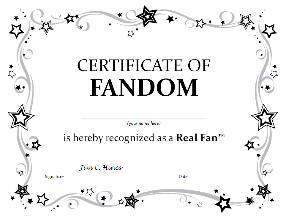 Certificate of Real Fandom